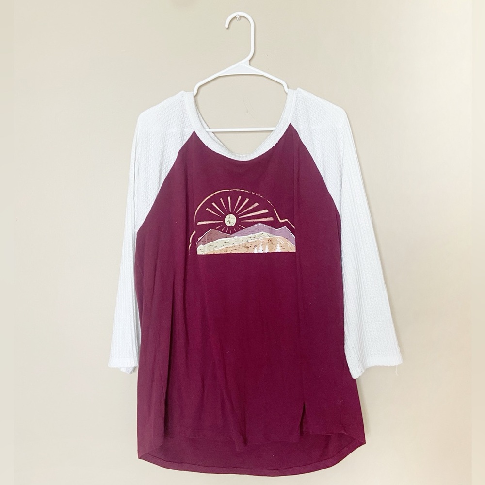 SONOMA Women's Burgundy and White Graphic Top